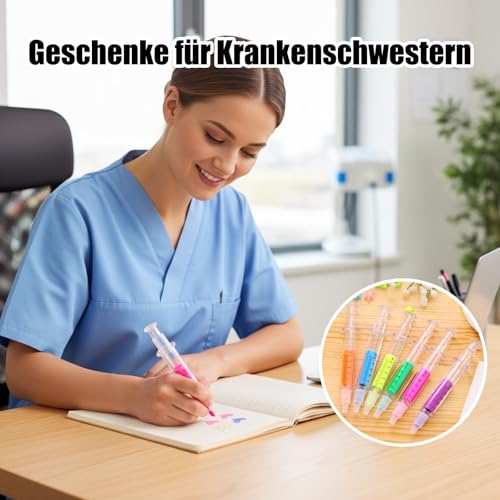 Hyleara Textmarker Set, 6 Farben Highlighter Pens mit Keilspitze, Spritzen-Textmarker, Krankenschwester Geschenke, Leuchtstifte, Marker Stifte zum präzisen Unterstreichen und Markieren