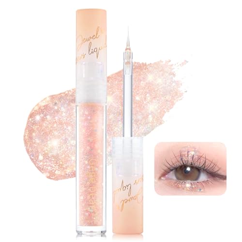 Erinde Liquid Glitter Eyeliner, Flüssiger Metallic Eyeliner Pen, Shimmer Glitzer Eyeshadow Liner, Highly Pigmented & Wasserdicht Coloured Eye Liner Pencil, Korean Augen Highlight Makeup