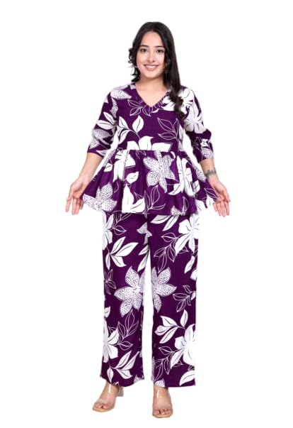 kalavisha Women's Flared Co-ord Set with Short Top and Palazzo, Floral Print-picture-56
