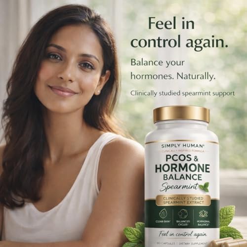 Image of Simply Human PCOS & Hormone Balance Spearmint Capsules | Clinically Studied for Hormonal Balance, Clear Skin & Regular Cycles | 60 Vegan Capsules | 100% Natural