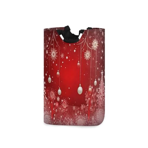 Jihqo Laundry Hamper Basket Red Christmas Balls Tree Collapsible Nursery Storage Bin Waterproof Clothing Baskets for Home Bedroom Bathroom Washing Room