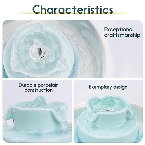 Image of Lawfery Ceramic Cat Water Fountain, 2.1L /71oz Cat Fountain with 3 Carbon Filters and 2 Quiet Pumps, Cupcake Pet Water Dispenser for Cats and Dogs (Light Blue)