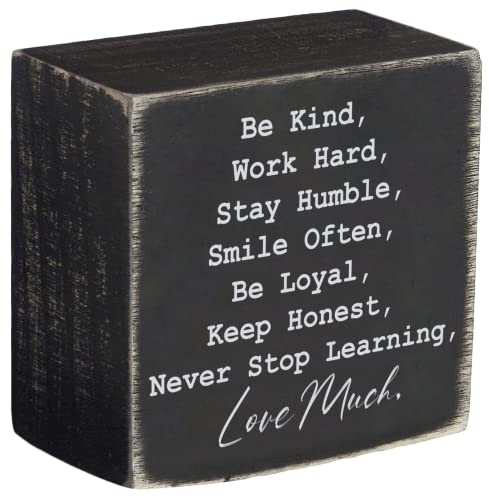 Wood Box Sign with Inspirational Sayings - Be Kind, Stay Humble, Never Stop - Classic Box Sign Modern Home Farmhouse Office Wall Hanging Art Desktop Box Sign 5x5 inch