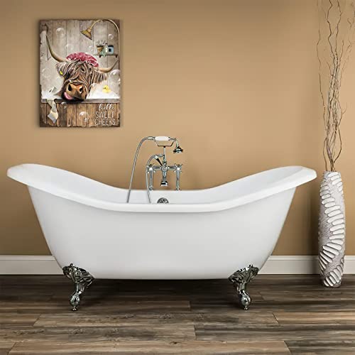 Highland Cow Bathroom Decor Wall Art Farmhouse Cow Bathroom Picture Wall Decor Funny Cattle Painting Framed Modern Artwork For Bathroom Toilets Decor 12X16 Inch #TOP1