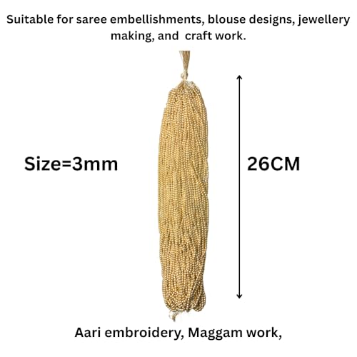 Image of (3mm, Pack of 2 Bunch) Aari Gold Bunch Beads for Embroidery Work, Jewellery Making, Arts and Crafts Kids DIY Making (2, 3mm)