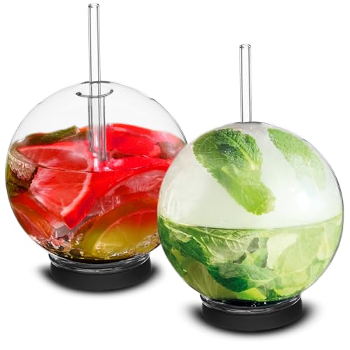 Cocktail Smoker Accessory - Smoke Infuser Cocktail Ball - 2 pcs, Cocktail Ball Glass with Glass Straw for Drink Smoker, 12 Oz (350 ml), Black