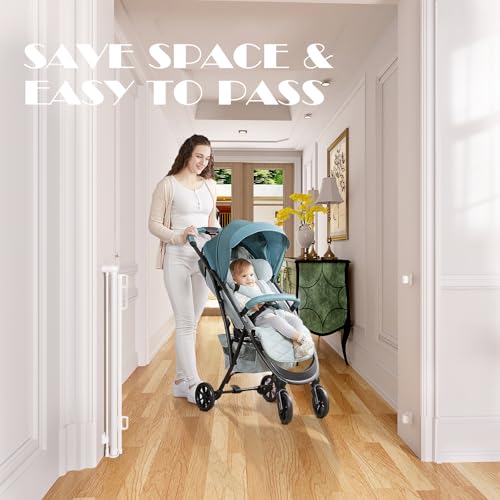 Babepai Retractable Baby Gates Extra Wide | 72" Wide x 38" Tall Dog Gates for Stairs | Indoor/Outdoor Use | Child Gates for Doorways, Deck, Porch, Hallways, Patio - White - Thumbnail 3