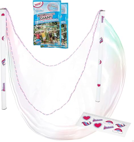WOWMAZING Kit De Pompas Grande – Unicornio Set - Incl. Gran Varita De Pompas, 2 Concentrado De Pomperos Gigante Y 8 Pegatinas Mágicas Activadas por El Sol - Pompas De Jabon - Juguete Al Aire Libre