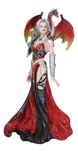 Ebros Nene Thomas Red Fire Dragon Witch Statue 12" H Queen of Shadows Severeielle Decorative Mythical Fantasy Figurine Collectible
