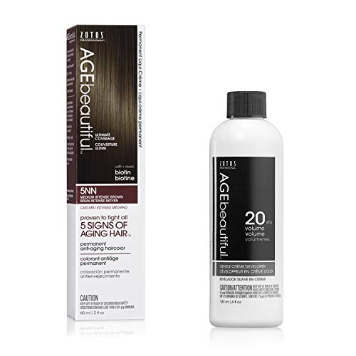 AGEbeautiful Permanent Liqui-crème Haircolor 5NN Medium Intense Brown with 20 Volume Developer, 4-Ounce