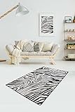 Miqna Wohnzimmer Teppich Kurzflor Moderne geometrische rutschfeste Boden Flur Teppich Gel Läufer schwarz weiß (Zebra, 80 x 200 cm)
