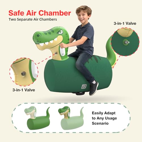 POVRYE 2 PCS Inflatable Bouncy Dinosaur Bull Hopper Toys with Pump, Giant Ride on Jumping Animals Outdoor Play Toys, 220 lbs Capacity, Indoor Bouncers for Kids Ages 5+, Fun Gift for Boys Girls