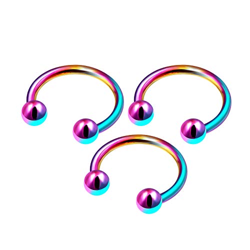 3Pcs Rainbow Anodized 5/16 8mm 16 gauge horseshoe earrings Piercing