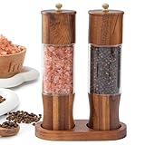 Pfeffermühle Holz Salzmühle Gewürzmühle Salz und Durchsichtig mit Keramikmahlwerk verstellbarem 2er Set mit untersetzer Verstellbarem 20 cm