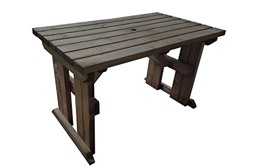 HOLLIES Wooden Garden Dining Picnic Table - Heavy Duty - Handmade Outdoor Furniture in UK - Pressure Treated (6ft, Rustic Brown)