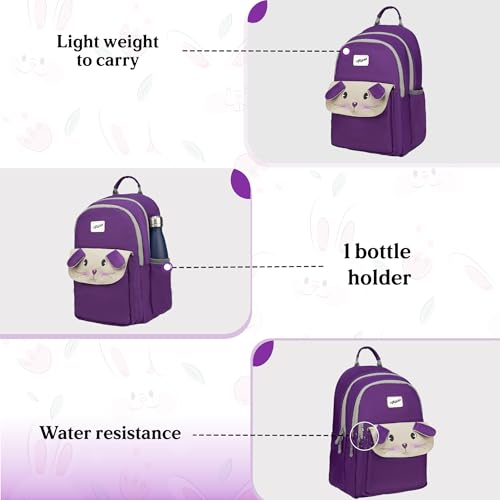 Image of F Gear Bunny Dark Purple 22L School Backpack|Premium & Soft Touch|Unisex Kids School Bag with Two Spacious Compartments and Front Pocket, with Bottle Holder|Ideal for School, Daily Use & Travel