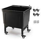 ROVSUN Commercial Mop Sink on Wheels, Plastic Floor Mop Slop Sink, Black Freestanding Mobile Utility Sink for Restaurant, Office, Business, Outdoor, Indoor Use, 19.7L x 18.8W x 22.3H inch