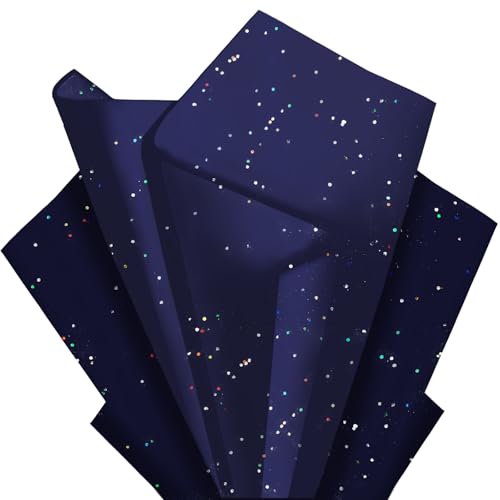 Image of Blue Glitter Tissue Paper for Gift Bags 36 Sheets 14x20 Inch - Recyclable Wrapping Paper for Weddings, Birthdays, Party & Festival Decorations DIY Craft Supplies