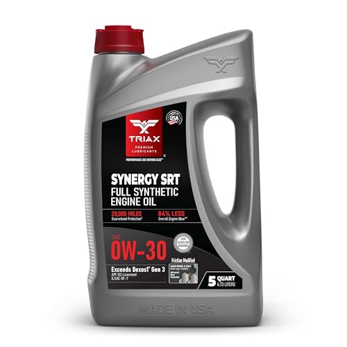 TRIAX Synergy SRT 0W-30 - Full Synthetic, Friction Modified Engine Oil - 20K Miles, API SP Licensed, 3x Wear Protection - Nano Boron and Moly Friction Modified (5 Quart)