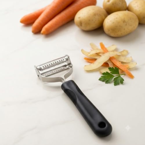 Image of SR 2 in 1 Stainless Steel Julienne Vegetable Peeler Multi-Functional Fruit & Veggie Shredder Slicer and Grater for Potatoes, Carrots, Cucumbers