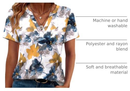 Image of WEESO Womens Tops Summer Short Sleeve V Neck Blouses Business Casual Loose Fit Tshirts Trendy Fashion Outfits