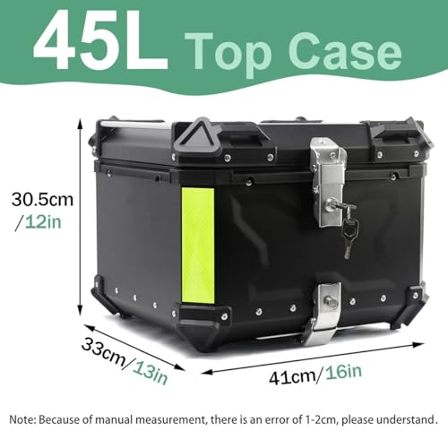 Top case de moto en aluminium 45L noir avec serrure de sécurité