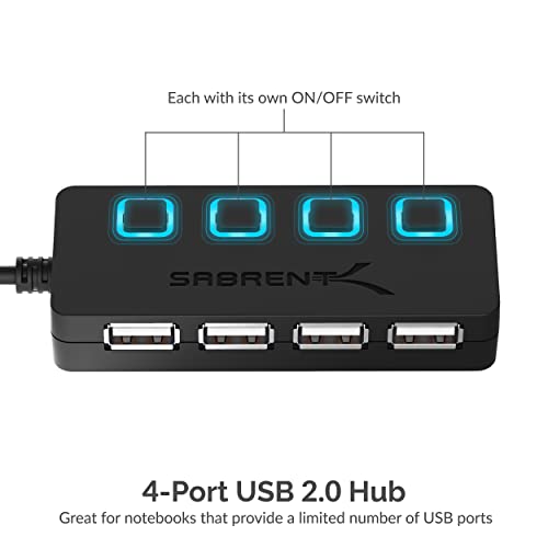 Image of SABRENT 4 Port USB 2.0 Data Hub with Individual LED lit Power Switches [Charging NOT Supported] for Mac & PC (HB-UMLS) (Pack of 2)
