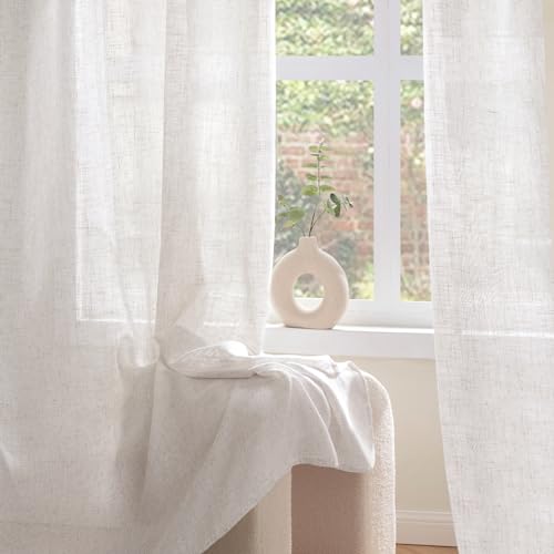 Woaboy Leinen Gardinen Vorhänge Ösen 2er Set 140x200cm Reines Weiß – Ansicht 3