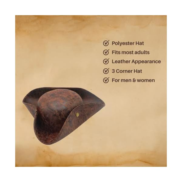 4e's novelty brown faux leather pirate hat for adult men women kids tricorn hat for halloween pirate costume accessories - image 6