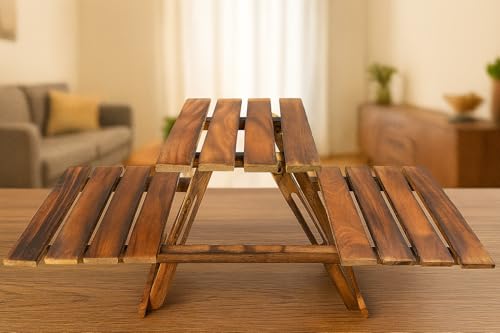 Image of HS Hindustani SAUDAGR Wooden Folding Table Living Room Balcony Coffee & Tea Stool Flower Plant Pot Stand Side end Tables for Outdoor Picnic & workspace Ideal for Home Kitchen Dining and Gifting.