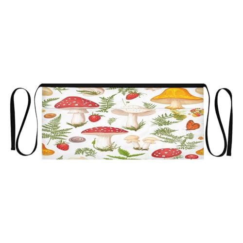 Kigai Mushroom Strawberry Server Aprons for Men Women Water & Oil Resistant Waitress Waiter Waist Apron with 3 Pockets