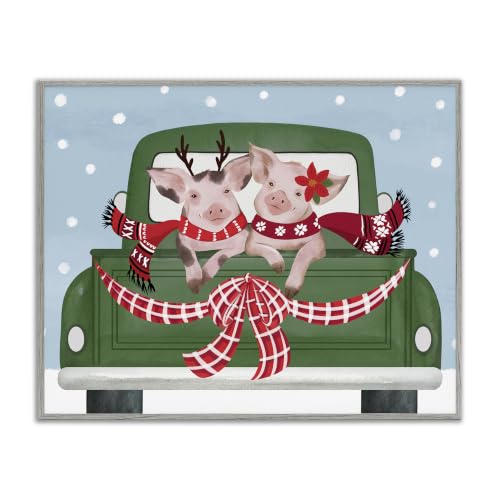 'Farmhouse Pigs Green Holiday Truck'| Framed Giclee Art