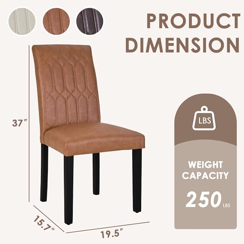 VECELO Upholstered Dining Chairs Set of 2, Modern PU Leather Accent Parsons, Solid Wood Legs w/Rubber Footpads, for Living Room Kitchen, Brown by VECELO - Used condition - Image 2