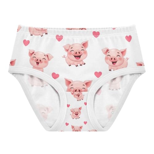 Cute Cartoon Pigs White Undies for Toddler Girls, Cotton Girls Underwear, 2T–8 Years