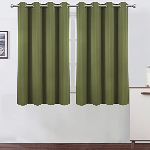 Image of LEMOMO Blackout Curtains 52 x 45 inch /Olive Green Curtains Set of 2 Panels /Thermal Insulated Room Darkening Bedroom Curtains