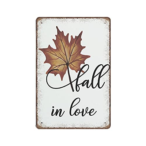 Fall Print Fall Decor Wall Art Home Decor Fall in Love Novelty Tin Metal Sign Plaque Bar Pub Vintage Retro Wall Decor Home Group Porch Metal Sign Lobby Metal Sign Prayer Metal Sign 140mmx200mm Cover
