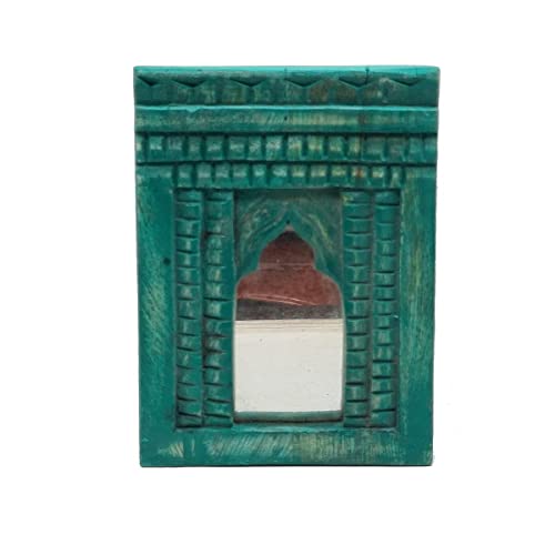 JL Home Decor Handmade Decorative Wall Decor Mirror Frame | Carved in Solid Hard Wood | Rustic Mirror Frame for Bedroom | Wall Mirror | Dinning Room | Living Room | Wall Decor | 20x13cm Green