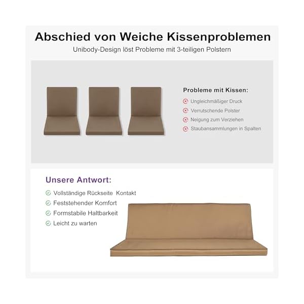 PURPLE LEAF Hollywoodschaukel 3-Sitzer mit Liegefunktion Beige