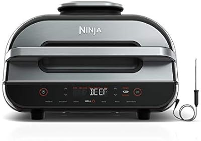 Ninja | Indoor Grill and Air Fryer| Foodi Smart XL | 6-in-1 Grill, Air Fry, Roast, Bake, Broil, Dehydrate & Crisp |Smart Thermometer & Splatter Shield | Dishwasher Safe Parts | Black/Silver | FG551
