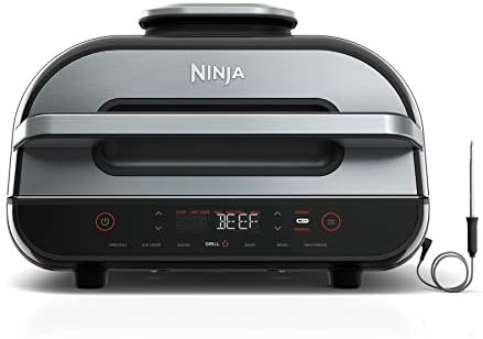 Ninja FG551 Foodi Smart XL 6-in-1 Indoor Grill with Air Fry, Roast, Bake, Broil & Dehydrate, Smart Thermometer, Black/Silver