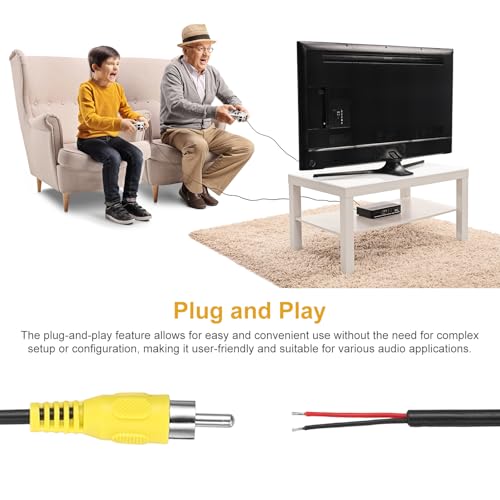 Cable de altavoz RCA a cable desnudo de 22 AWG conector macho amarillo terminal abierto para audio 5