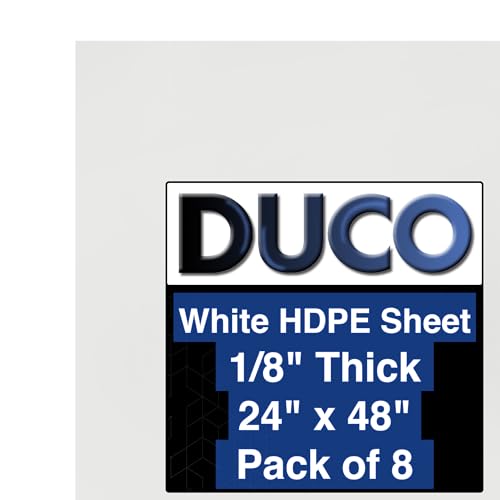 Duco USA-Made HDPE Sheet 1/8 Inch Thick 24" x 48" - 8 Pack of White HDPE Plastic Cutting Board Plastic Sheet for Kitchen, Signs, Crafts, Shelf Board, and Dishwasher Friendly