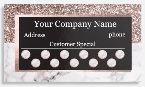 Customize YOUR COMPANY Rose Color Glitter Generic Loyalty Punch Business Cards Personalized with your business info (100)