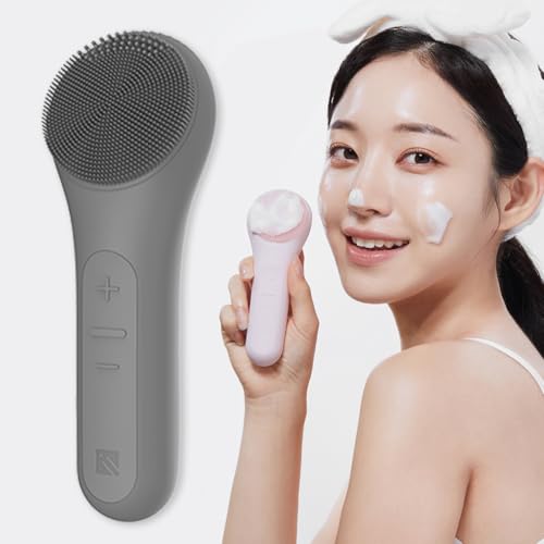 Meliens 電動洗顔ブラシ シリコン12,000回振動 防水 男女兼用 ワイヤレス充電 温熱洗顔ブラシ 韓国 人気コスメ 洗顔機器 2in1 クレンジング＆リラクシング (モダングレー)