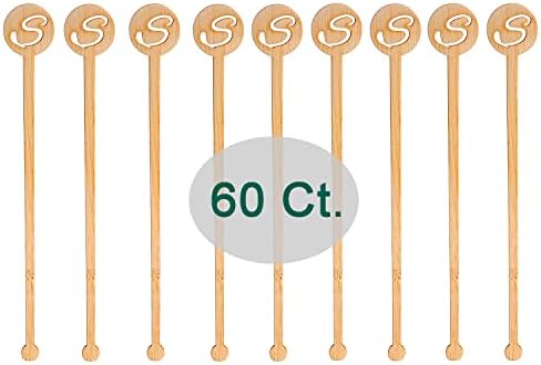Sansnow Bamboo Coffe Stirrers, Disposable Drink Stir Sticks, Letter S Pattern Stirring 60 Counts, 6.9"(S)