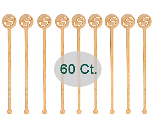 Sansnow Bamboo Coffe Stirrers, Disposable Drink Stir Sticks, Letter S Pattern Stirring 60 Counts, 6.9"(S) #TOP21