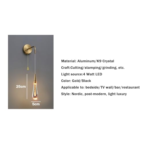 Luz de pared comedor LED cristal moderna aplique bronce con interruptor regulable 5