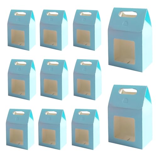 12 Bolsas de Papel Cielo Azul, Bolsa de Regalo con Asa Cielo Azul, Bolsa de Regalo con Ventana, para Empacar Regalos de Banquete, Dulces, Galletas (Cielo Azul)