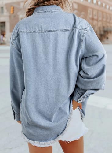 Dokotoo Women's Oversized Denim Jacket Casual Long Sleeve Denim Shirts Distresse Jean Jacket