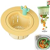 Cactus Kitchen Sink Drain Strainer with Widen Spacer,Press manual button Automatic Dumping Basket Self-Cleaning,Multi-Functional Home Use Sink Draining Basket Filter Net 2024 (yellow)